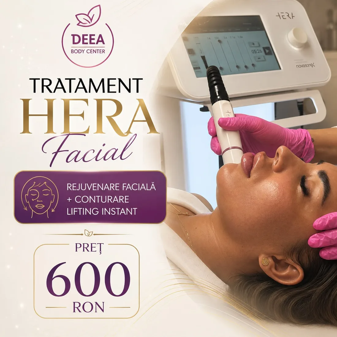 Tratament HERA Facial — rejuvenare facială, conturare și lifting instant. Preț 600 RON.